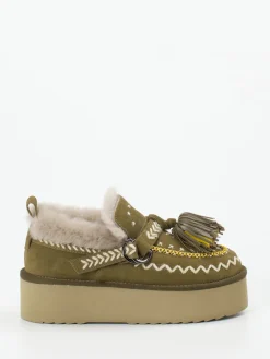 Damen Elena Iachi – Plateau-Loafer aus Veloursleder olivgrün