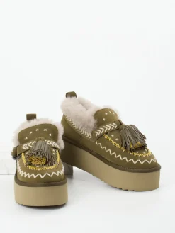 Damen Elena Iachi – Plateau-Loafer aus Veloursleder olivgrün