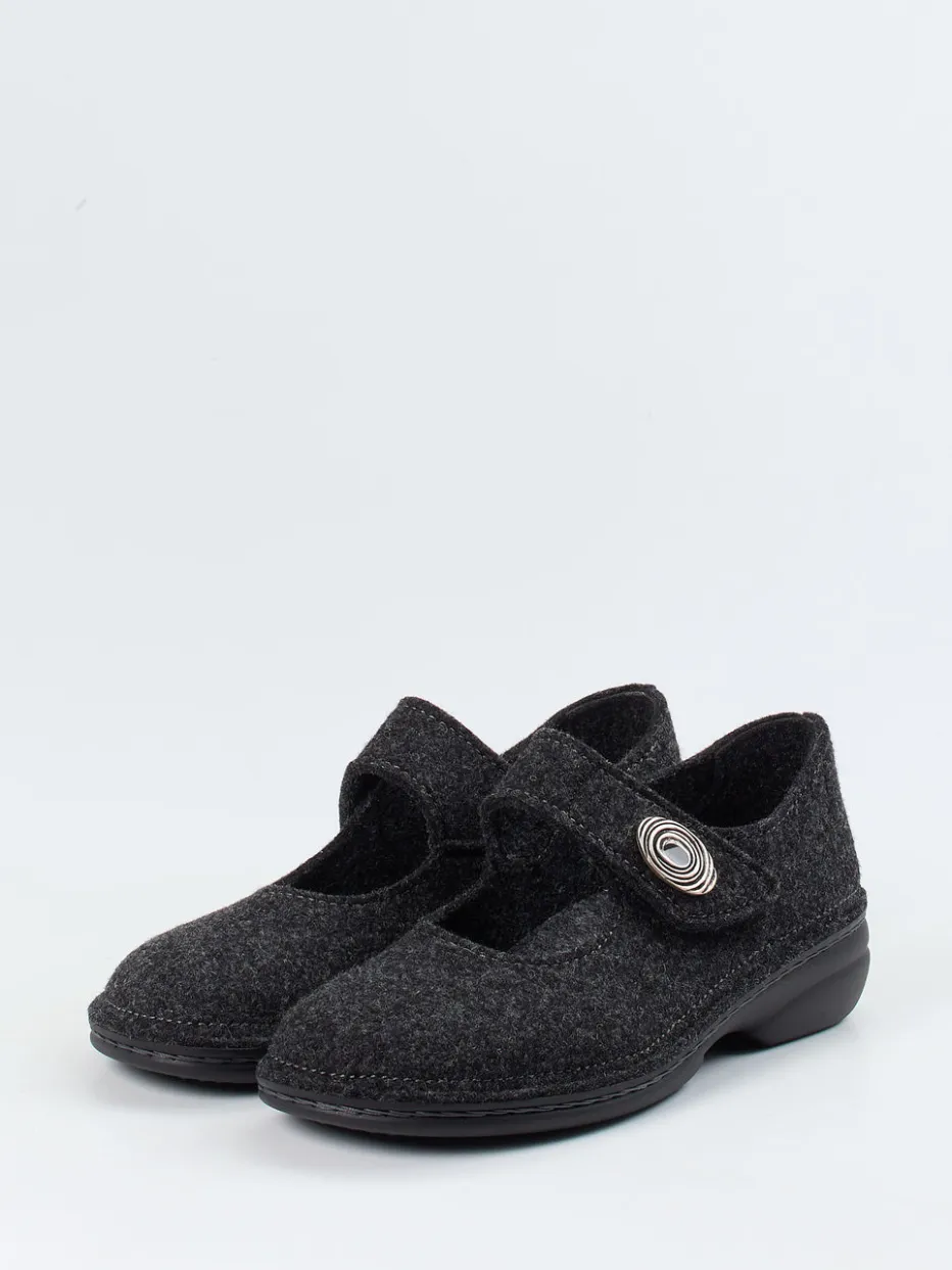 Damen Finn Comfort – Mary-Jane-Hausschuh aus Wollfilz anthrazit