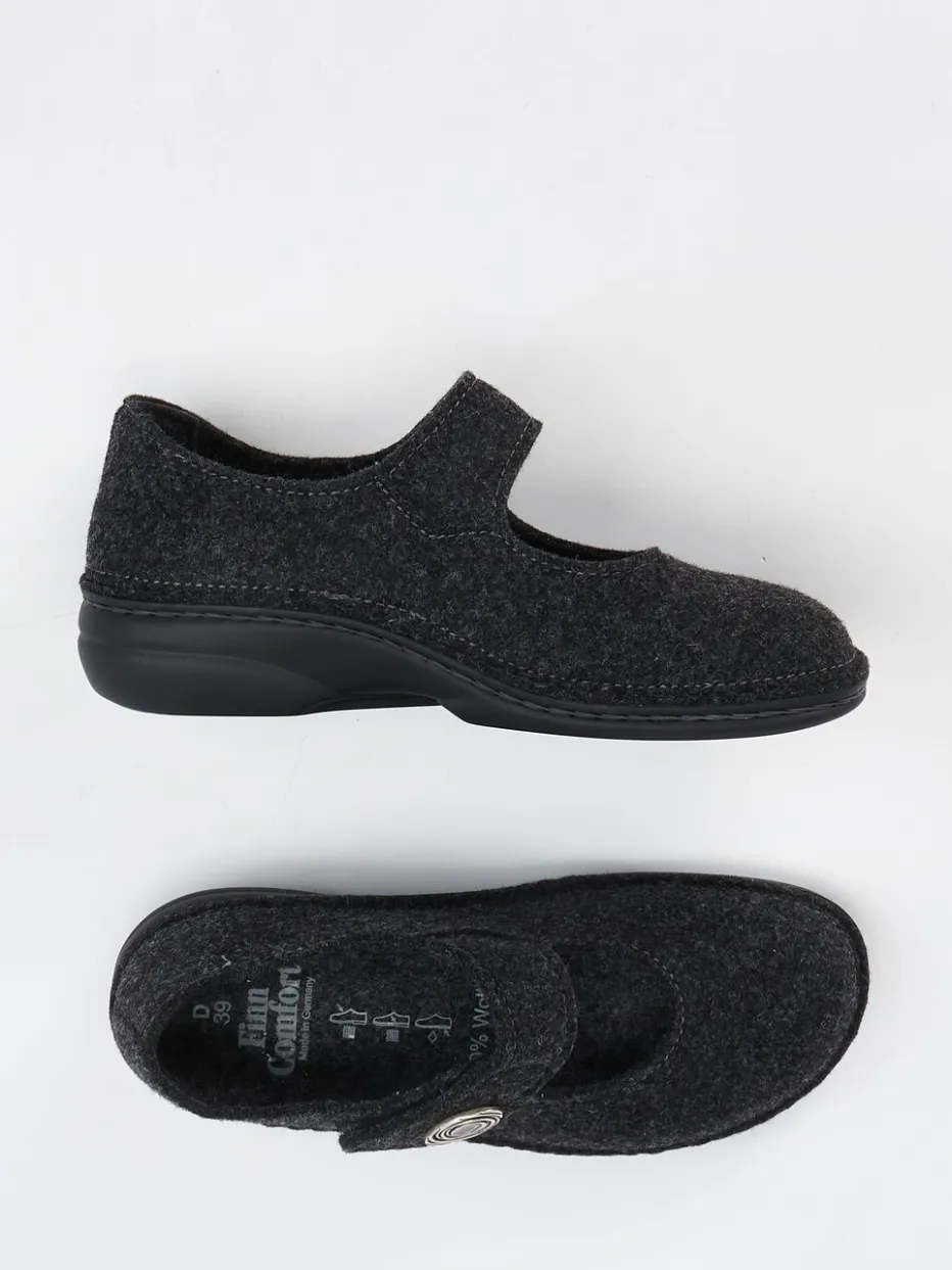 Damen Finn Comfort – Mary-Jane-Hausschuh aus Wollfilz anthrazit