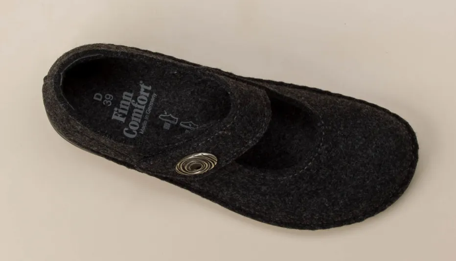 Damen Finn Comfort – Mary-Jane-Hausschuh aus Wollfilz anthrazit