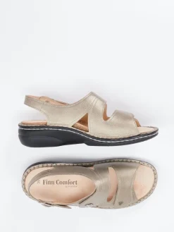 Damen Finn Comfort – Sandale aus Metallicleder Champagner