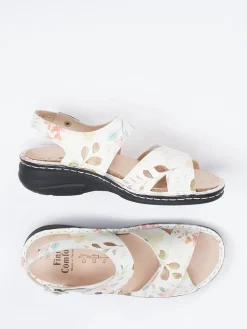 Damen Finn Comfort – Sandalen aus geprägtem Leder floral