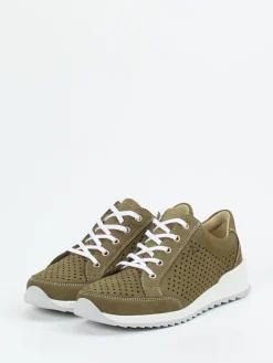 Damen Finn Comfort – Schnürschuhe aus Nubukleder in Oliv