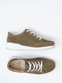 Damen Finn Comfort – Schnürschuhe aus Nubukleder in Oliv