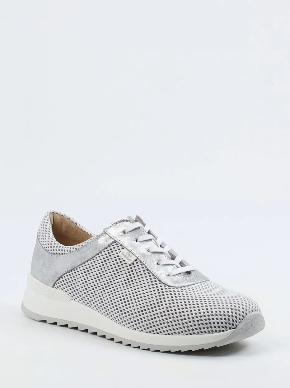 Damen Finn Comfort – Sneaker aus Textil und Metallicleder silber