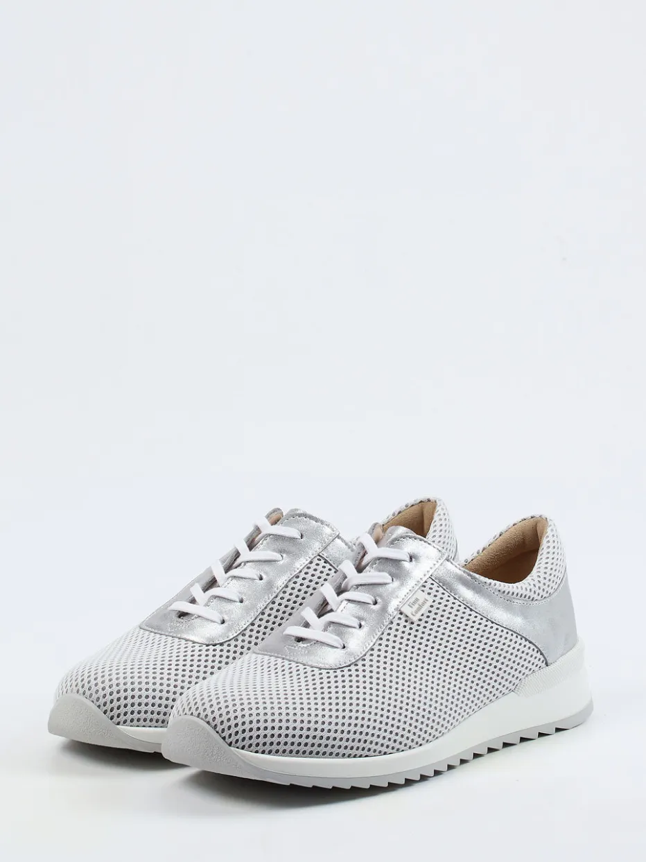 Damen Finn Comfort – Sneaker aus Textil und Metallicleder silber