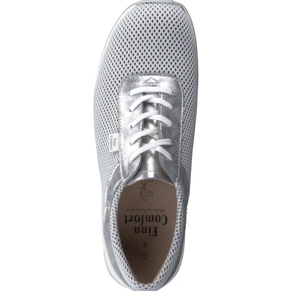 Damen Finn Comfort – Sneaker aus Textil und Metallicleder silber