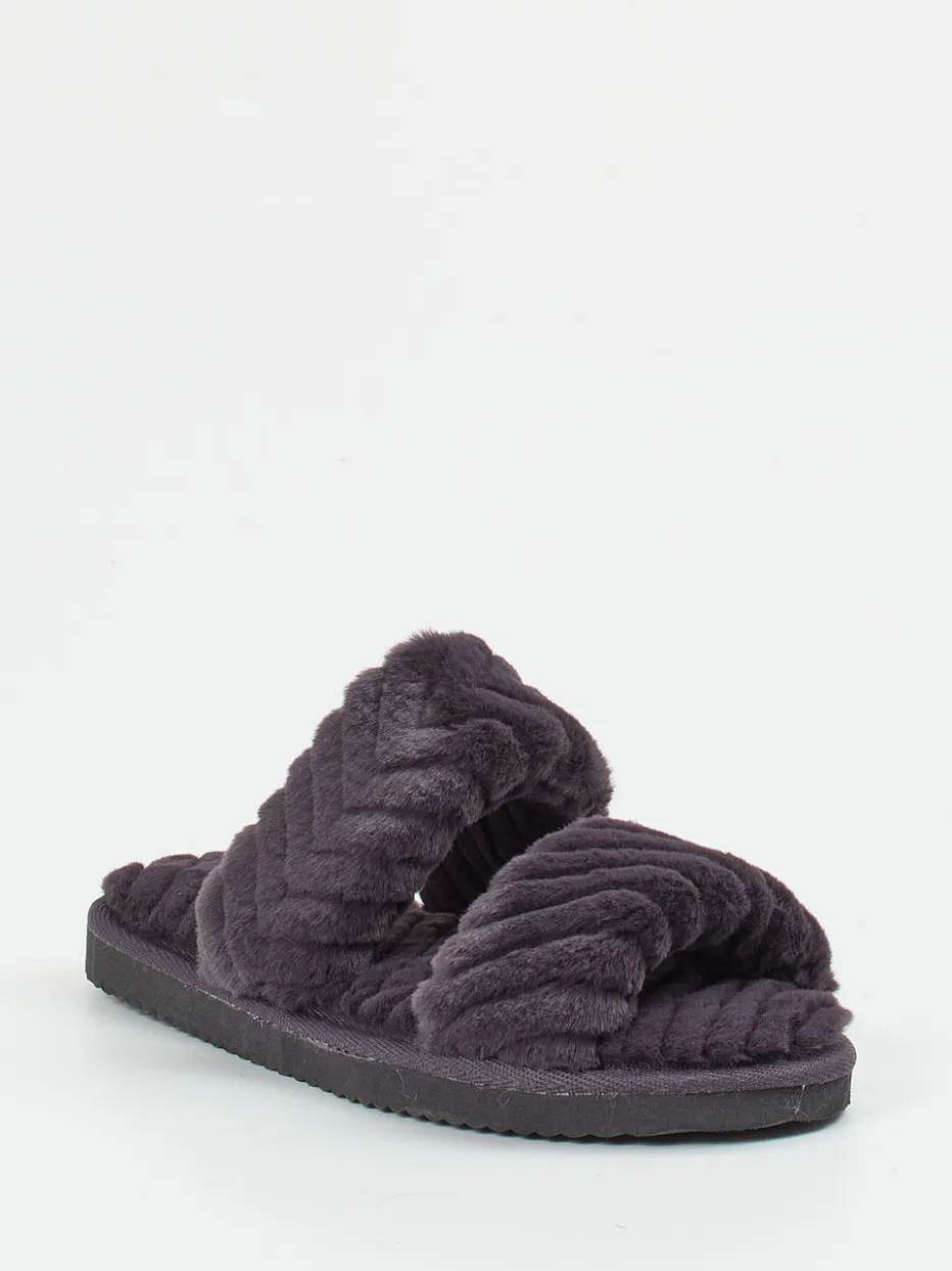 – Hausschuhe aus Kunstfell in Anthrazit*Flip Flop Sale