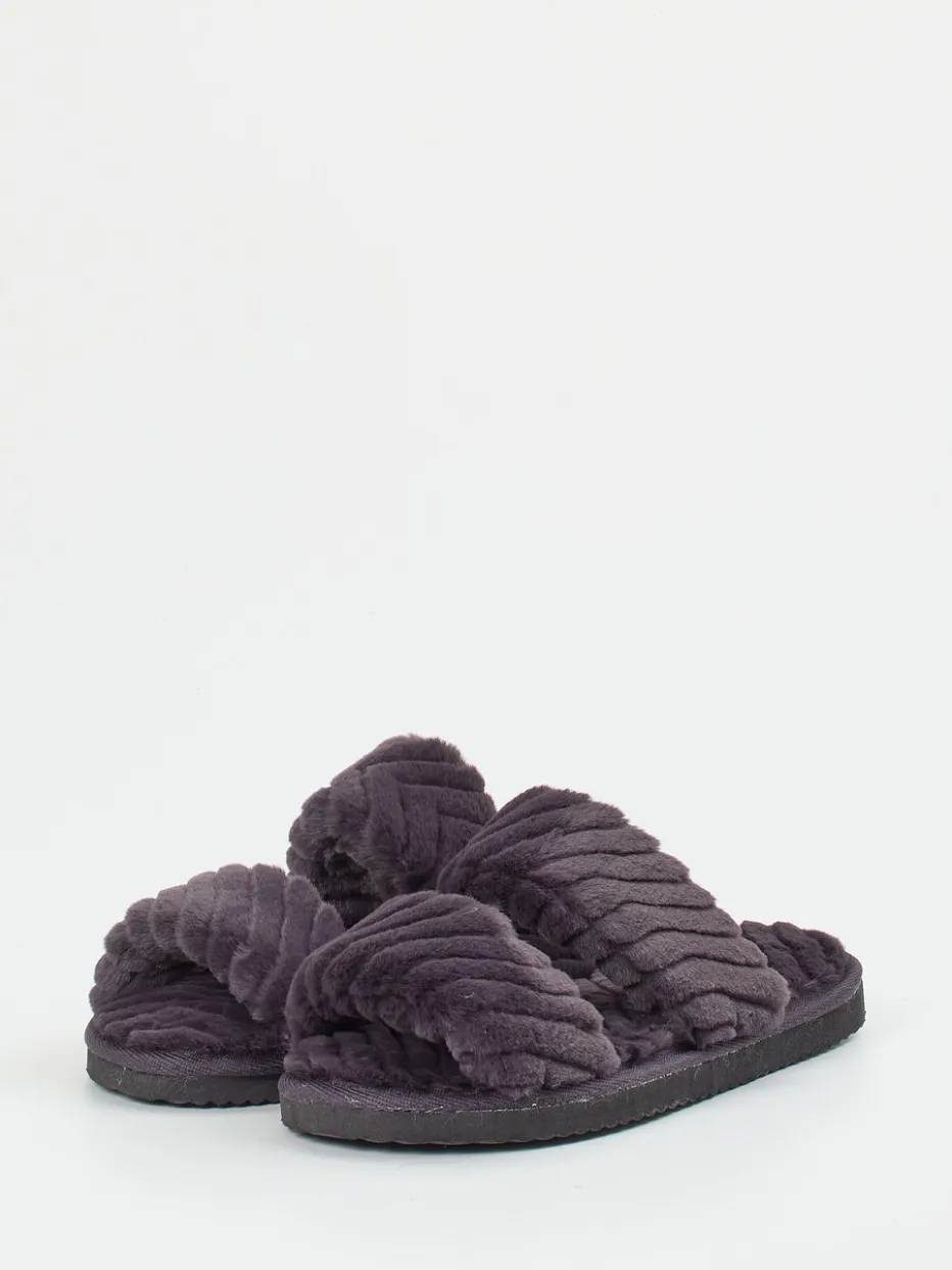 – Hausschuhe aus Kunstfell in Anthrazit*Flip Flop Sale