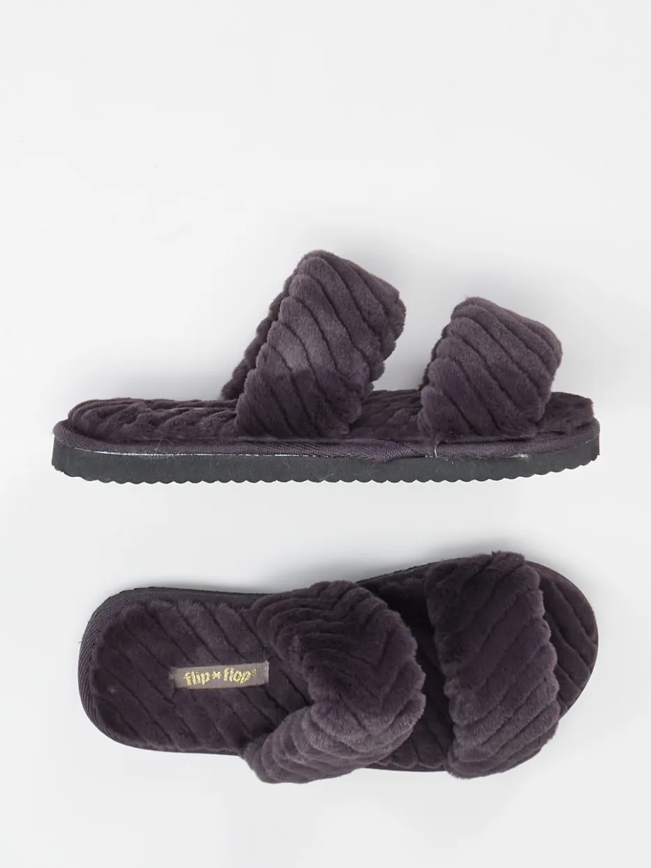 – Hausschuhe aus Kunstfell in Anthrazit*Flip Flop Sale