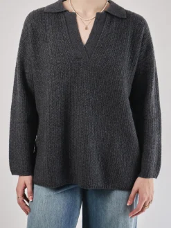 Damen FLONA – Strickpullover aus Wolle anthrazit