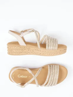 – Keilsandalette aus Velour/Metallic Beigegold*Gabor