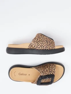 Damen Gabor – Pantolette aus geprägtem Leder in Leoprint