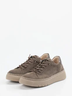 Damen Gabor – Plateau-Sneaker aus Veloursleder Taupe