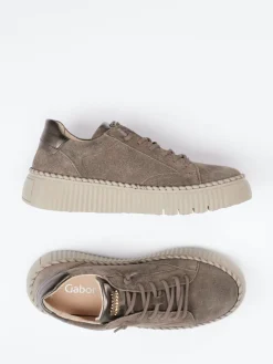 Damen Gabor – Plateau-Sneaker aus Veloursleder Taupe