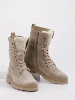 Damen Gabor – Schnürboots aus Veloursleder in Taupe