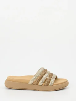 – Slides aus Metallicleder in beige*Gabor
