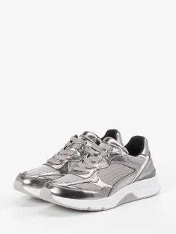 Damen Gabor Comfort – Chunky-Sneaker aus Metallicleder silber