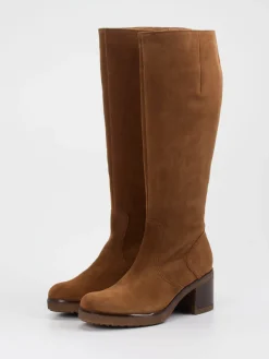 Damen Gabor Comfort – Kniestiefel aus Veloursleder cognac