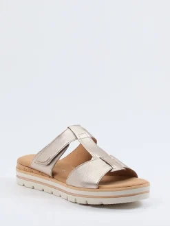 Damen Gabor Comfort – Komfort-Pantolette aus Metallicleder Champagner