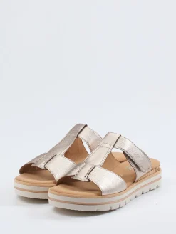 Damen Gabor Comfort – Komfort-Pantolette aus Metallicleder Champagner