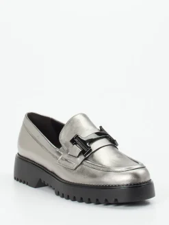 Damen Gabor Comfort – Loafer aus Metallicleder silber
