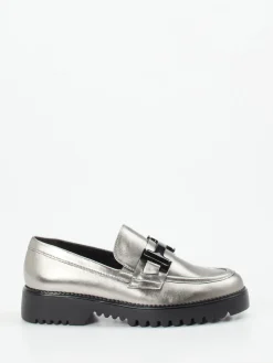 Damen Gabor Comfort – Loafer aus Metallicleder silber