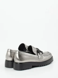 Damen Gabor Comfort – Loafer aus Metallicleder silber