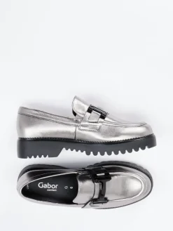 Damen Gabor Comfort – Loafer aus Metallicleder silber