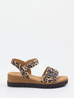 Damen Gabor Comfort – Sandale aus geprägtem Leder mit Leoprint