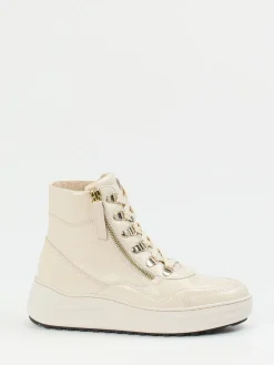 Damen Gabor Comfort – Schnürboots aus Lackleder cremeweiß