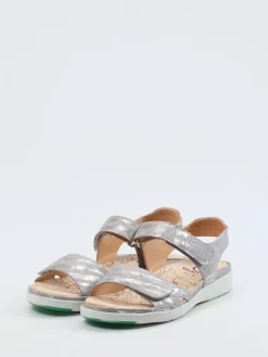 Damen Ganter – Komfortsandalen aus geprägtem Leder silberfarben