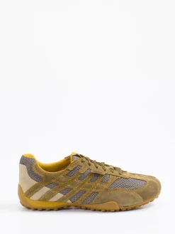 Herren Geox – Sneaker aus Veloursleder und Mesh oliv