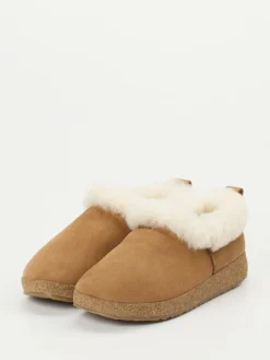 Damen Haflinger – Hausschuhe aus Veloursleder camel