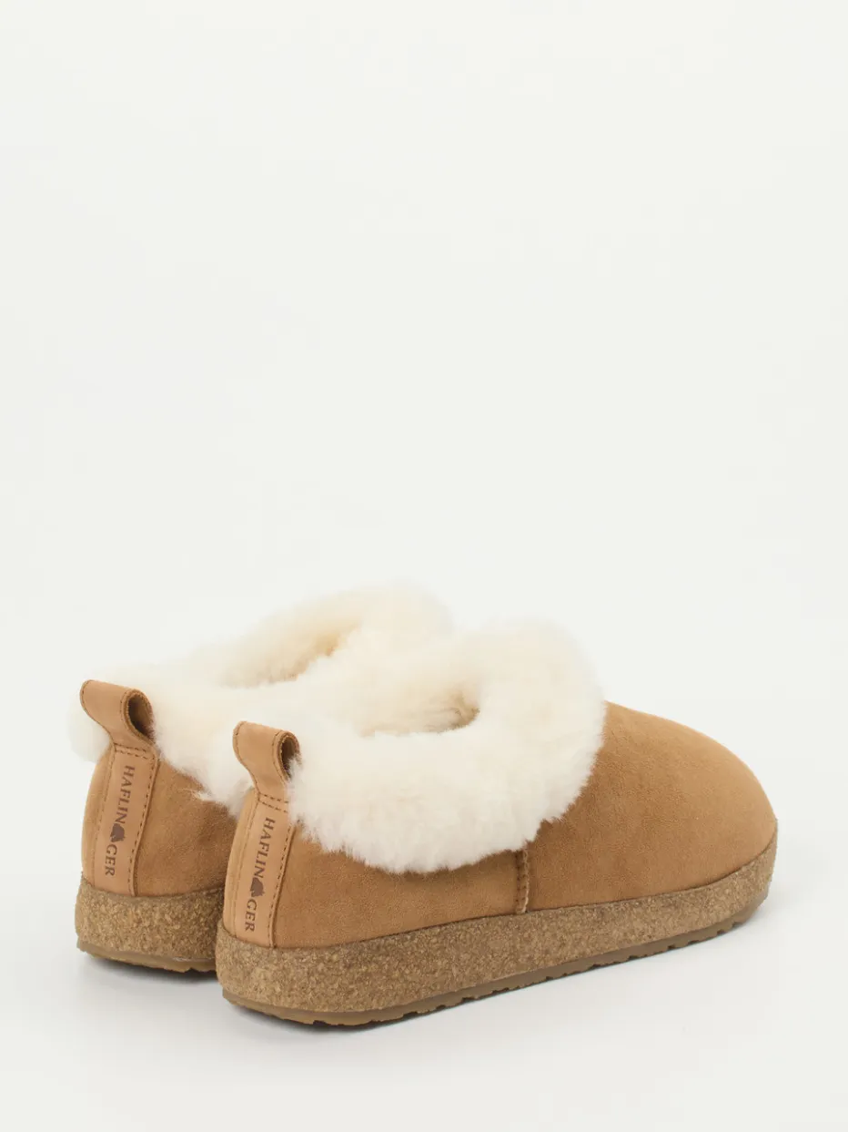 Damen Haflinger – Hausschuhe aus Veloursleder camel