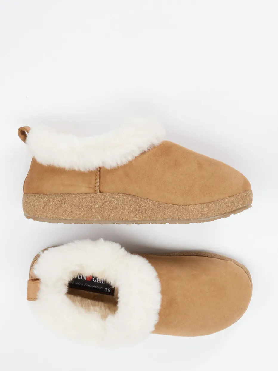 Damen Haflinger – Hausschuhe aus Veloursleder camel