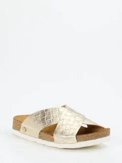 Damen Haflinger – Pantolette aus Metallicleder Champagner