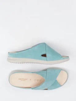 Damen Hartjes – Komfort-Pantolette aus Veloursleder Aquamarin