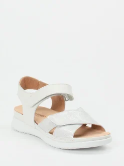 Damen Hartjes – Komfortsandalen aus geprägtem Leder Offwhite