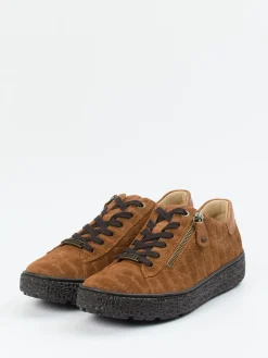 Damen Hartjes – Komfort-Sneaker aus Veloursleder cognac