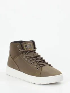– High-Top Sneaker aus Fettleder olivbraun*HUB Clearance