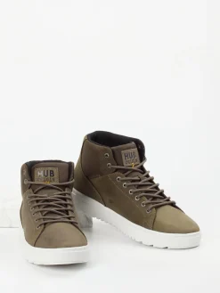 – High-Top Sneaker aus Fettleder olivbraun*HUB Clearance