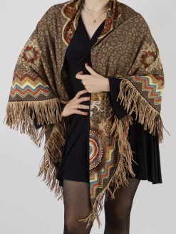 Damen Katherina Loretta – Poncho aus Webstoff mit Fransen
