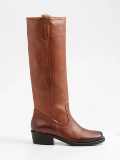 Damen Konstantin Starke – Kniehohe Stiefel aus Kalbleder Cognac