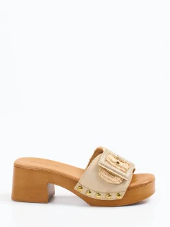 – Plateau-Pantolette aus Veloursleder und Bast*Konstantin Starke