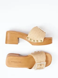 – Plateau-Pantolette aus Veloursleder und Bast*Konstantin Starke