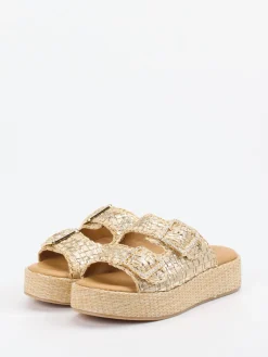 Damen Konstantin Starke – Plateau-Pantolette aus Flechtleder goldbeige