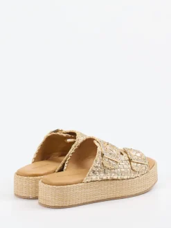 Damen Konstantin Starke – Plateau-Pantolette aus Flechtleder goldbeige