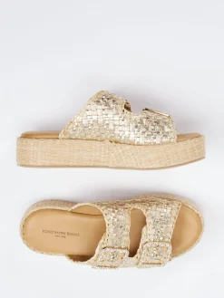 Damen Konstantin Starke – Plateau-Pantolette aus Flechtleder goldbeige